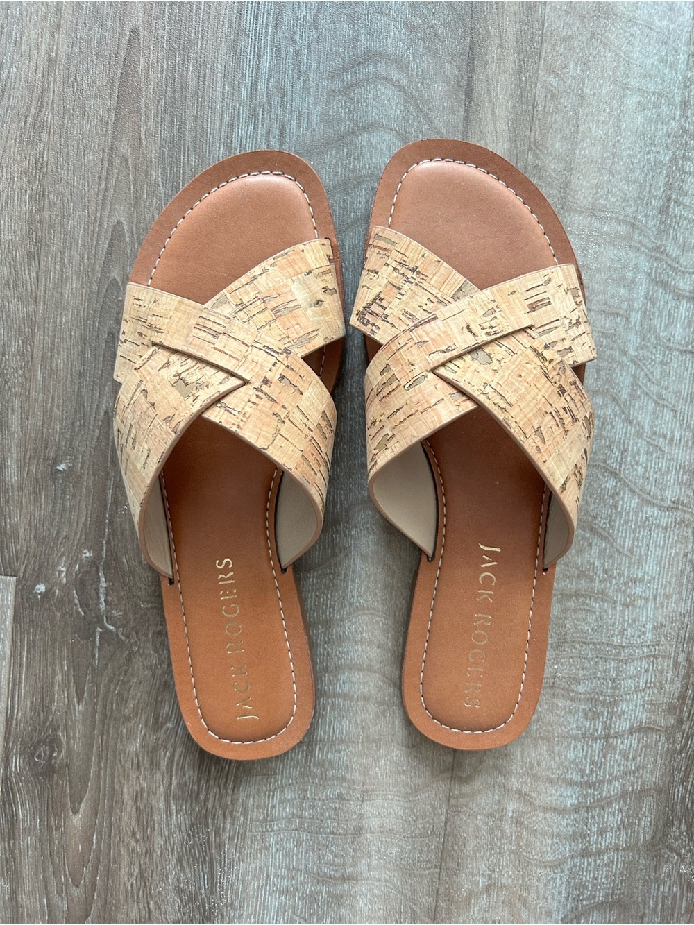 Jack Rogers Cork Cross-Strap Slide Sandal - Tan Cork